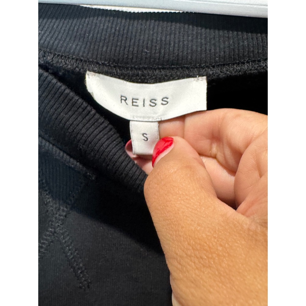 REISS Portia Black Off-The-Shoulder Sweatshirt Dress Size S Long Sleeve Mini - Picture 6 of 7